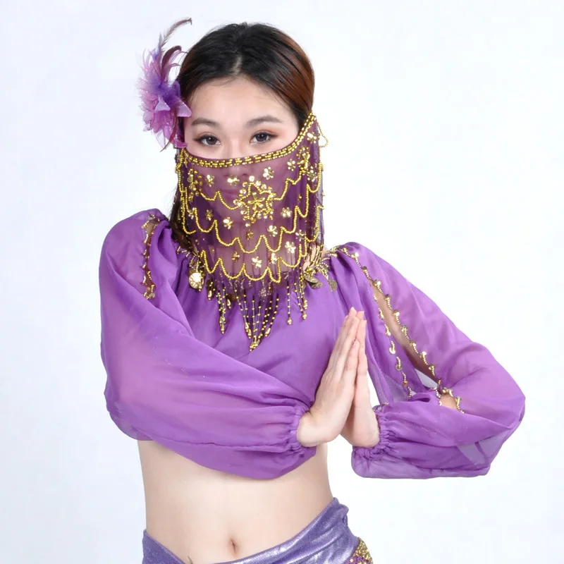 Bellydome-女性のためのセクシーなベリーダンスフェイスベール,木製の三角形,黒曜石,パーティーメッシュ,パフォーマンスアクセサリー