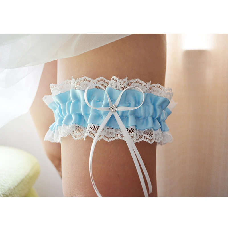 Wedding Bride Garter Tiffany blue lace crystal Women's Sexy Garters Bride Leg ring Belt Suspender Party supplies accessories