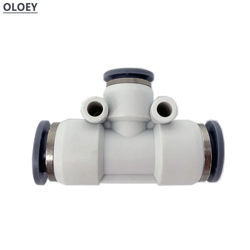 

Each One Pneumatic Equal Tee 3 ways Hose Tube Connector PEG Push In Air Gas Quick Fittings "T" Type Plastic OD 4 6 8 10 12 16MM