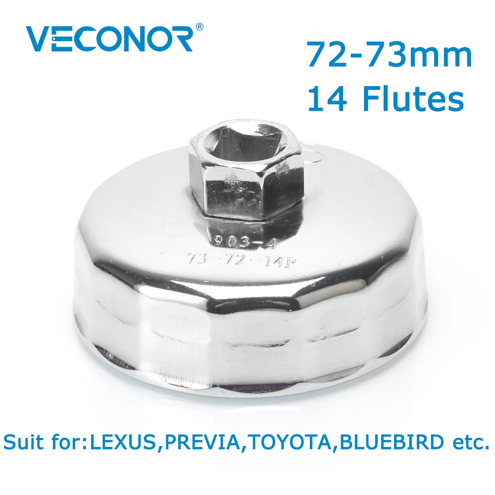 Tampa de Chave de Óleo Veconor Tampa de Aço Quadrada de Polegadas com Filtro de 72 Mm73 mm Ferramenta Removedora de Carcaça 14 Sulcos Universal para Lexus Previa Coroa
