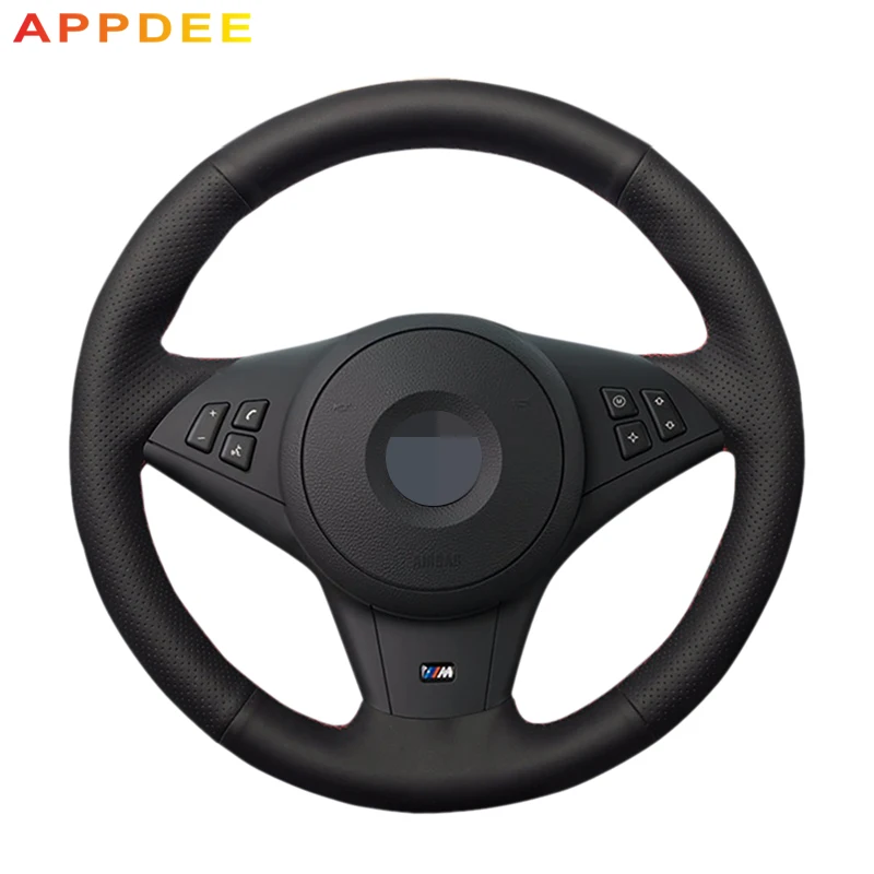 AppDee Black Artificial Leather Car Steering Wheel Cover for BMW E60 530i E63 E64 635D