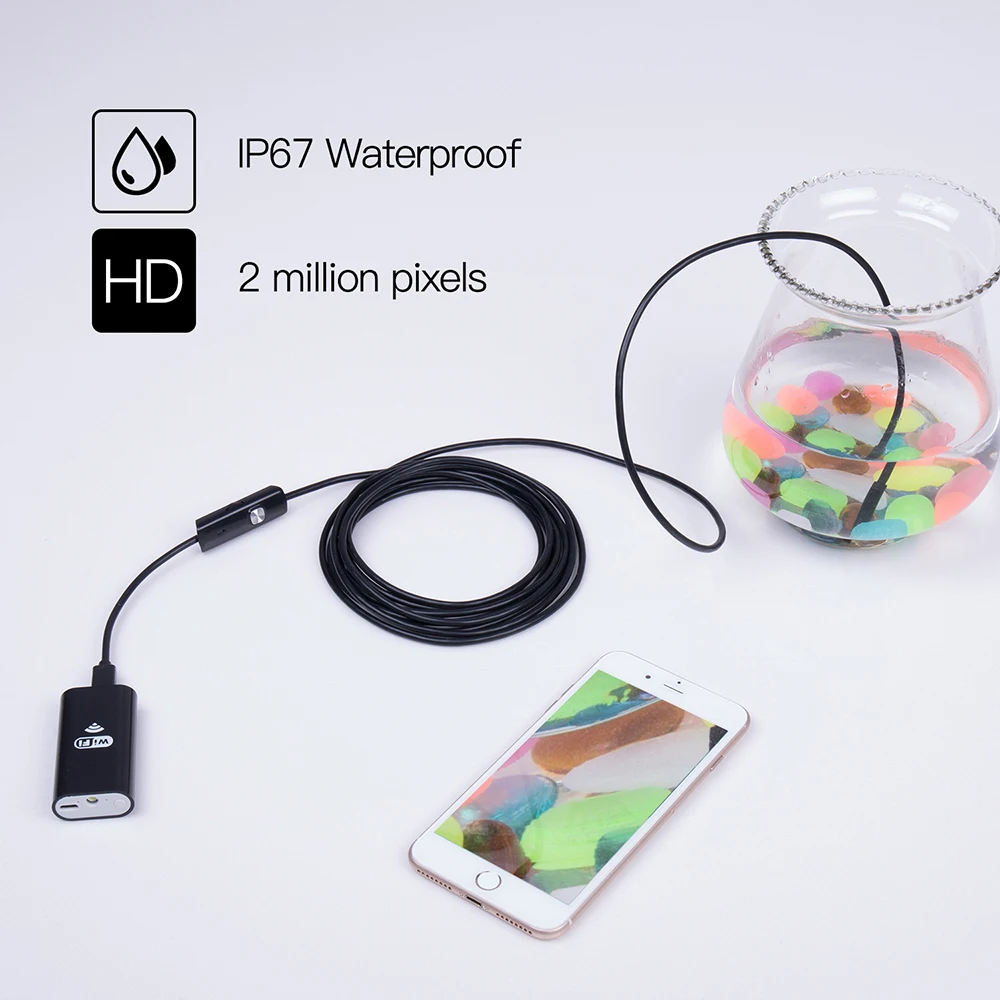 WIFI Endoscope Camera  8MM 2/5M  Waterproof Soft Cable Inspection Camera USB Endoscope Borescope IOS Endoscope For Iphone