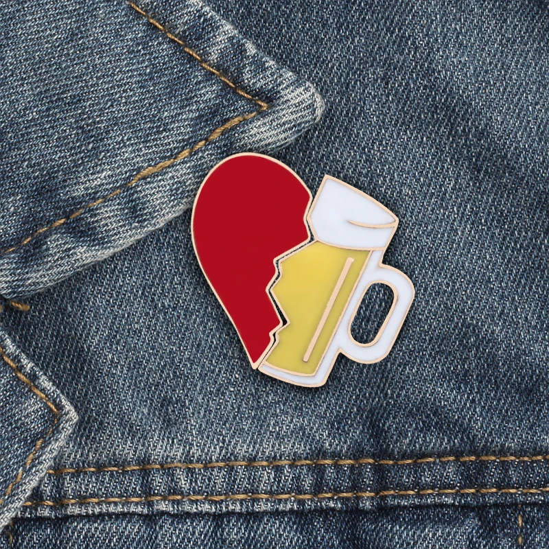 Enamel Pin set Broken Heart Wine Bottle Earth CD Pizza Beer Creative Brooch and Pins Clothing Accessories Cartoon Badge Jewelry