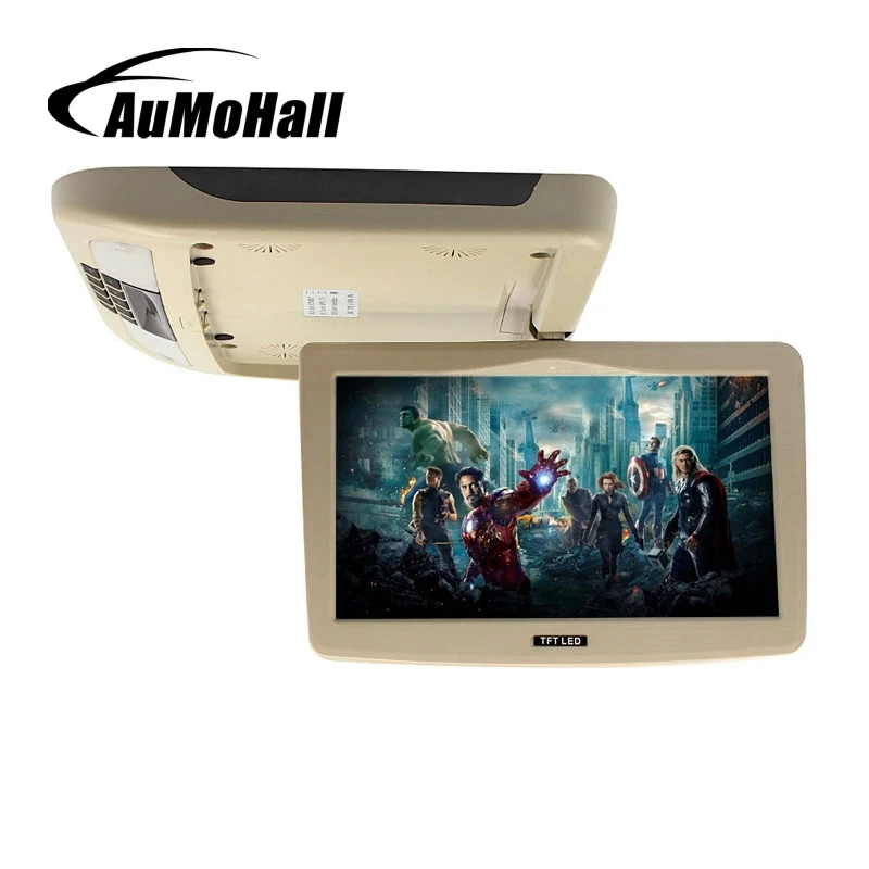 9 Inch TFT LCD Overhead Monitor Car Flip Down Monitor Beige Car Roof Mounted Screen Car Ceiling Monitor with 2 Video Input 12V