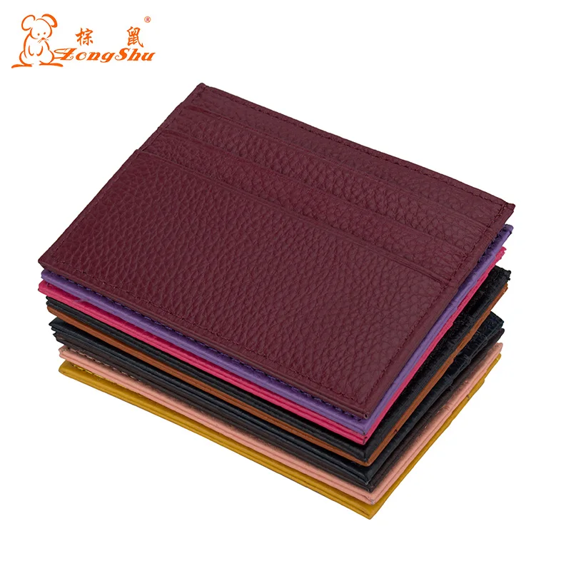 100% cow genuine leather credit card holder candy color travel card cover multi card slot slim card wallet (Custom available)