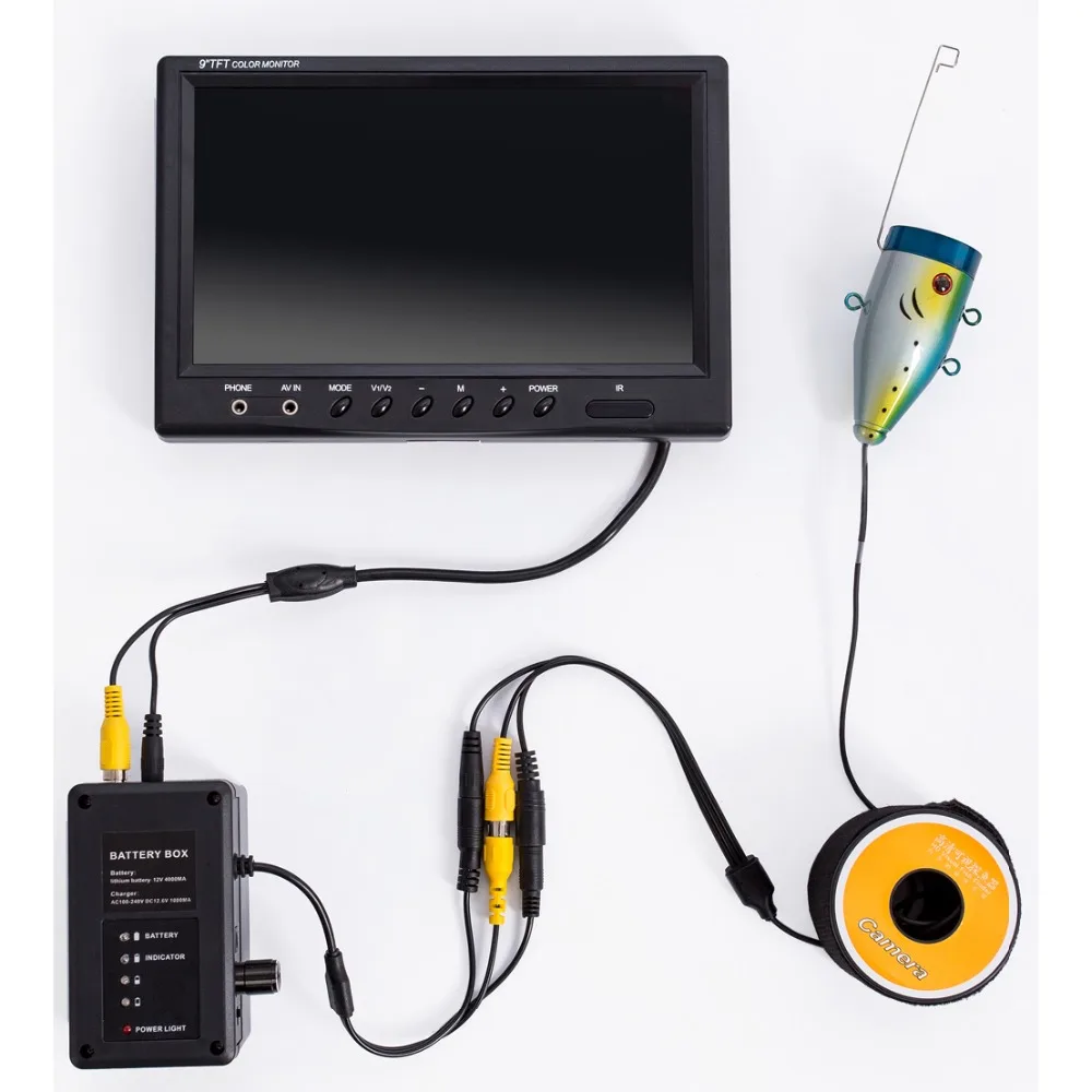9" Color LCD HD 1000TVL Waterproof 15M Cable 4000mAh Rechargeable Battery Fish Finder Underwater Fishing Camera