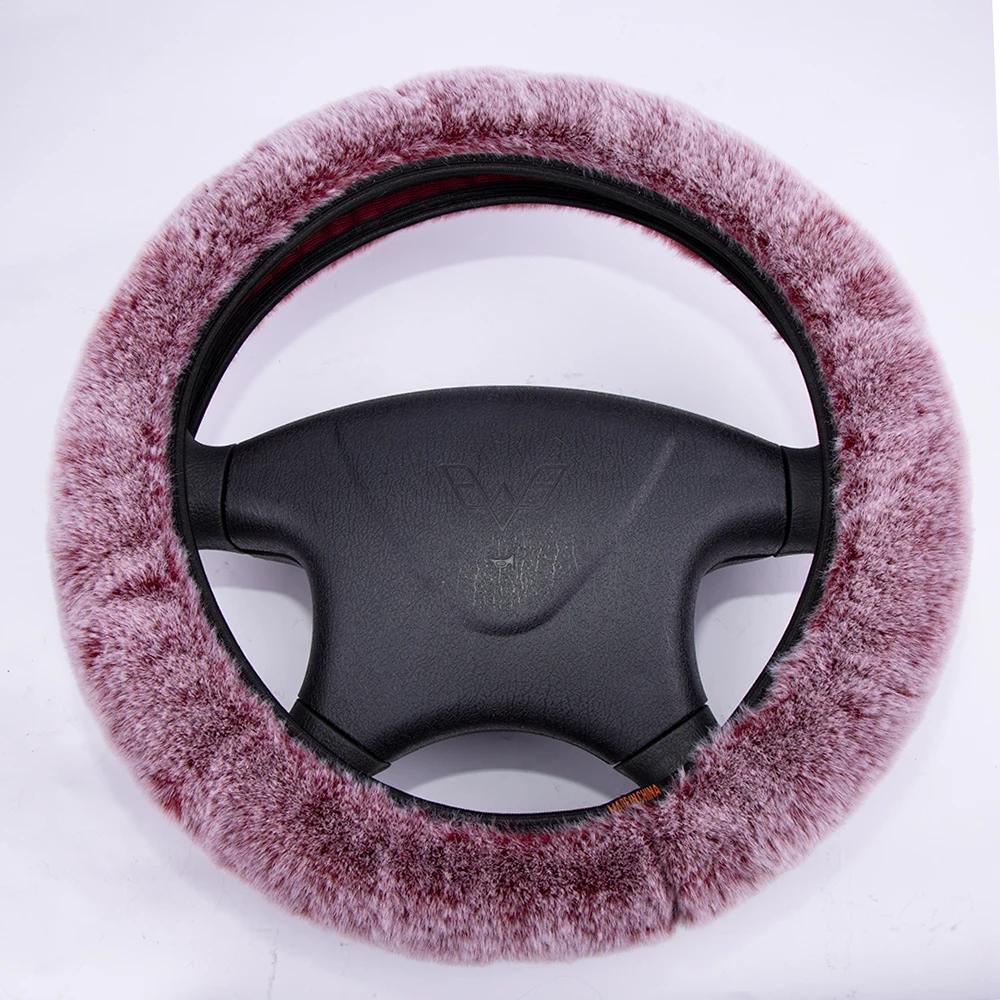 KAWOSEN Universal Faux Rabbit Fur Steering Wheel Cover, Cute Warm Plush Steering Wheels Cover, Faux Fur Steering Cover FFWC02