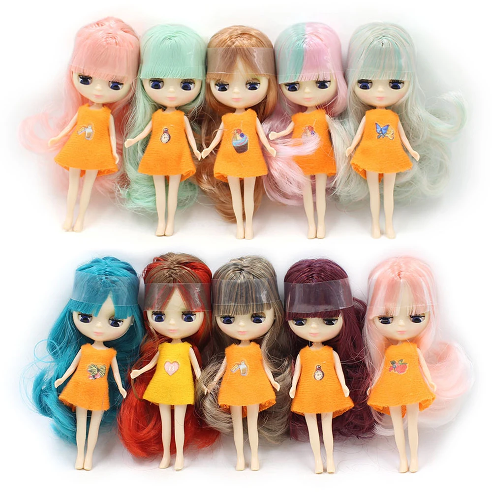 DBS Mini blyth doll colourful bangs hairs nude factory doll Suitable for diy change makeup 11cm fashion girl toys