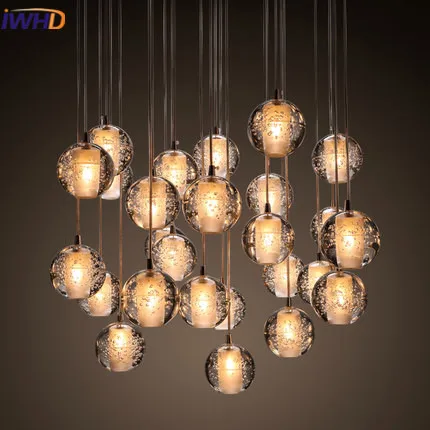 

IWHD Glass Led Pendant Lights Modern Fashion Crystal HangLamp Home Lighting Fixtures Luminaire Pendant Light Lustre Luminaire