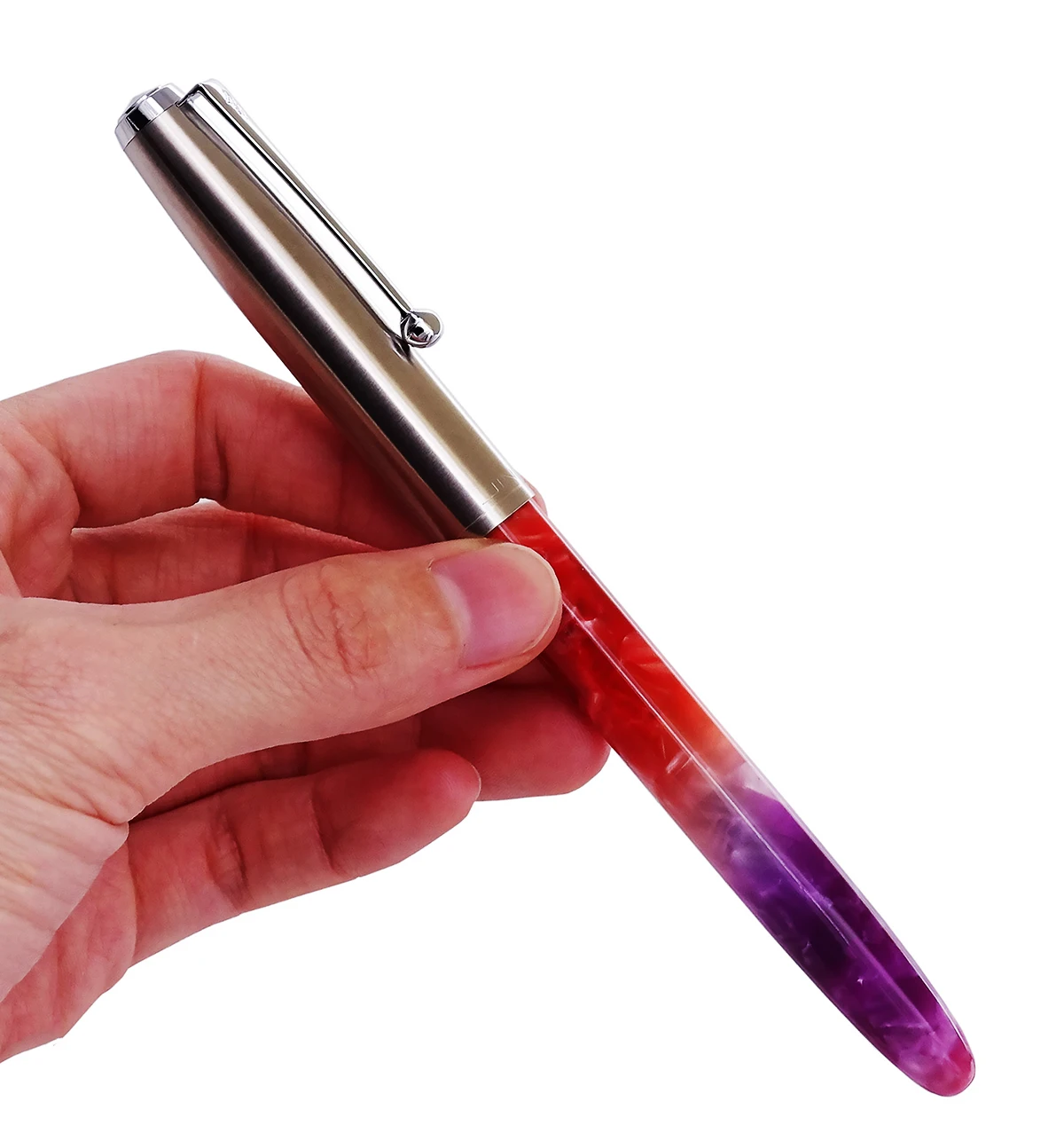 2Pcs Jinhao Acryl Hars Vulpen Rvs Cap Gradiënt Grijs & Rood Extra Fijn 0.38Mm Schrijven Office school Inkt Pen