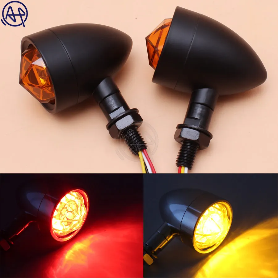 Motorcycle Accessories Black Amber Diamond Lens LED Turn Signal Light Bobber Chopper 10mm For Harley Electra Glide