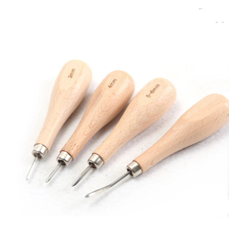 1pcs Leather Craft Sewing Kit Handle Diamond Point Rhombus Awl DIY Tool Wooden Handle Punching Leather Tool 3mm 4mm 5/6mm