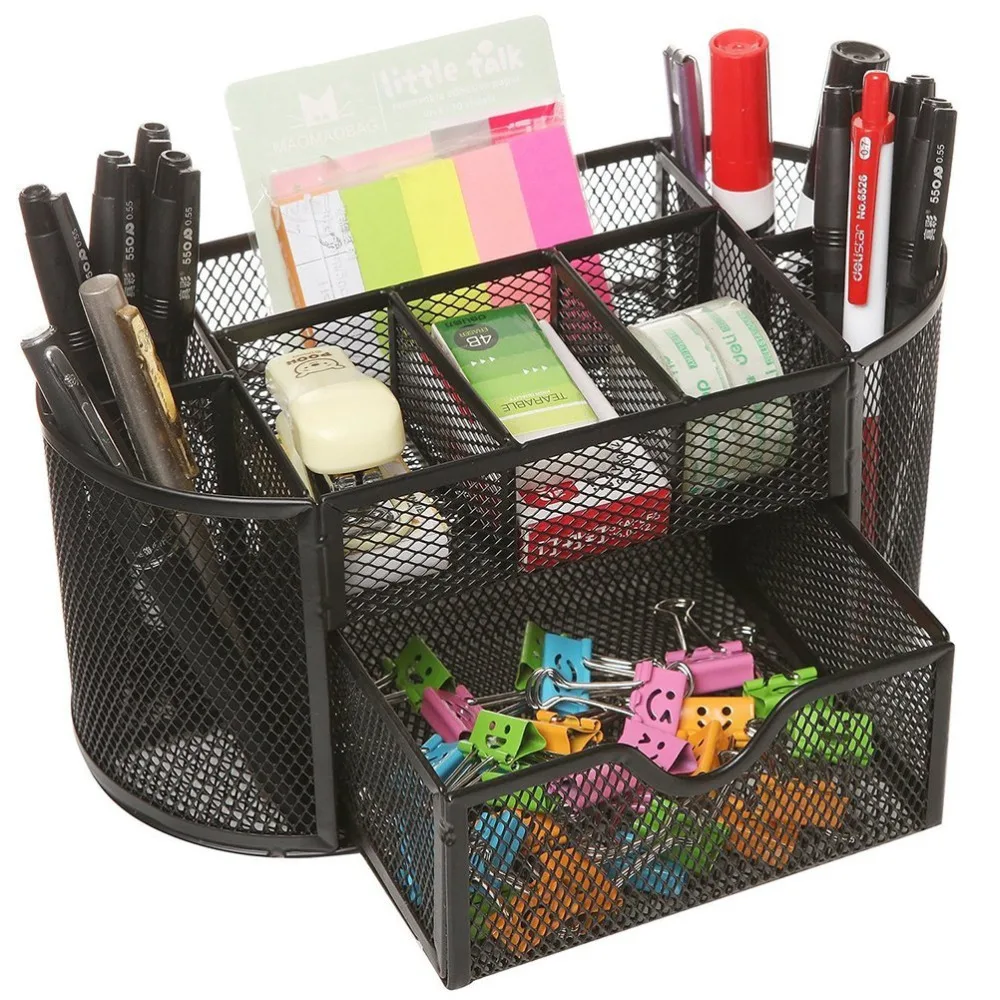 Mesh Collection Oval Supply Caddy Desktop Organizer Office Drawer with Pen Holder Collection, Black