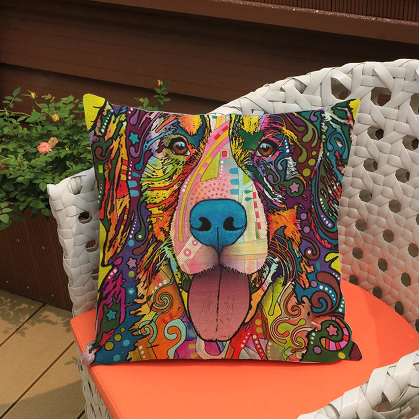 

POP Art French Bulldog Puppy Cushion Cover High Quality Square Cotton Linen Animal Colorful Print Pillow Case for Sofa 45x45cm