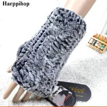 

2018 New Women's 100% Real Genuine Knitted Rex Rabbit Fur Winter Fingerless Gloves Mittens Arm Sleeve