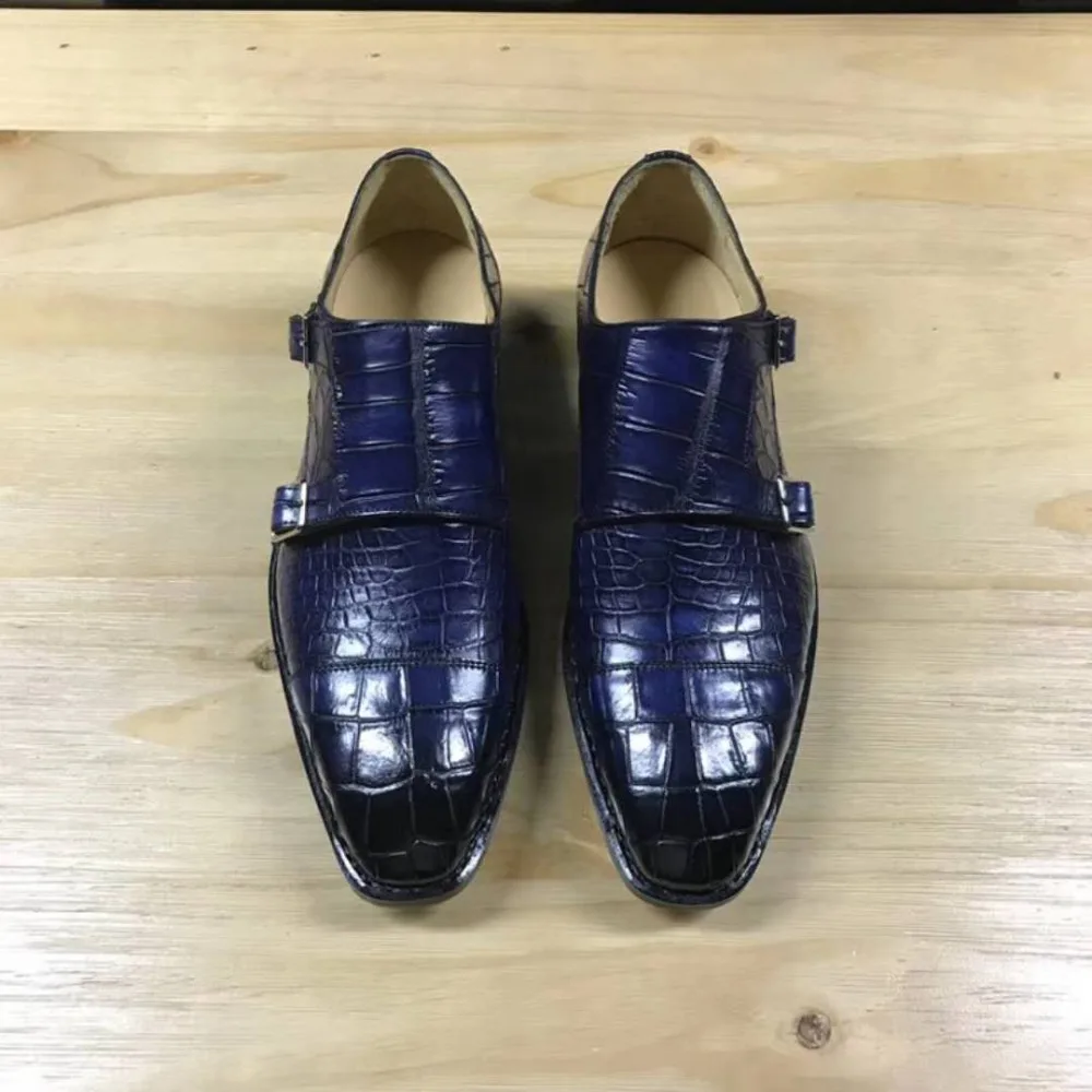 Luxury quality 100% Genuine real crocodile belly skin men shoe winter dark blue Mixed color crocodile belly skin men shoe