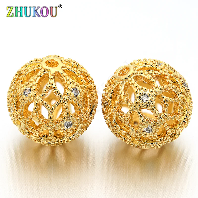 13mm Brass Cubic Zirconia Round Ball Beads DIY Women Necklace Pendant Jewelry Accessory Findings, Hole: 1.5mm, Model: VZ17