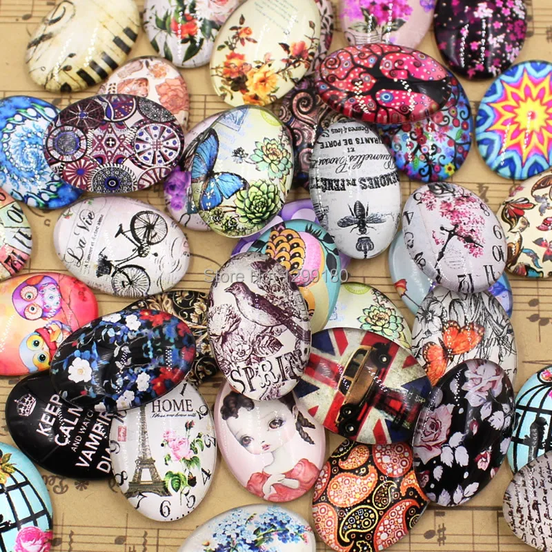 18x25mm  Mixed Style Oval Glass Cabochon Dome Jewelry Finding Cameo Pendant Settings 20pcs/lot (K02114)