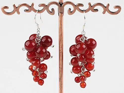 LJHMY Stunning Red Carnelian Stone Faceted Cluster  Dangle Drop Earrings Jewelry Bohemian  Big Earrings Women