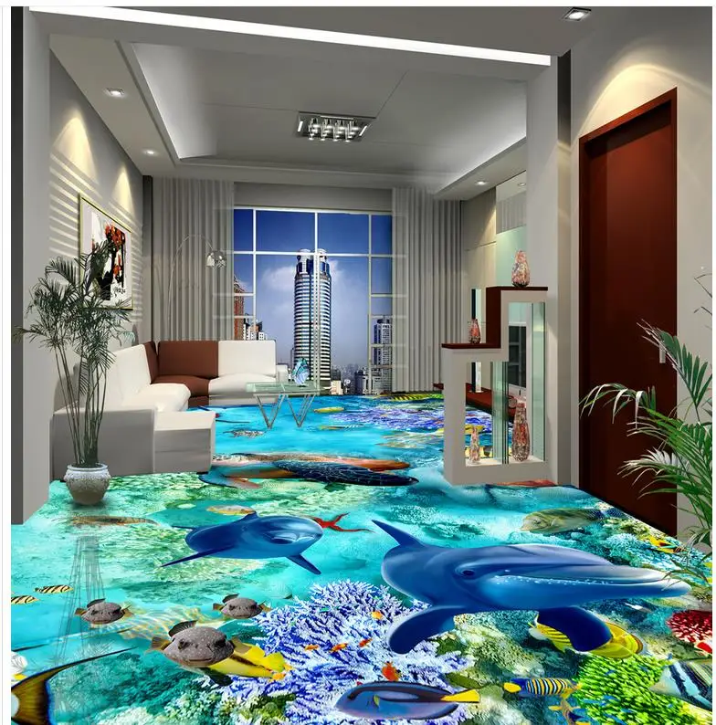 self-adhesive PVC Wallpaper The seafloor world paintings floor Custom Photo Floor 3D Wallpaper Modern Art