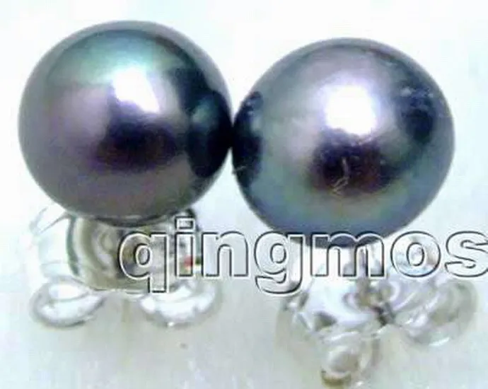 Great SALE 5-6mm Black High Quality natural Freshwater Pearl Earring Silver Stud-ear293 wholesale/retail Free shipping