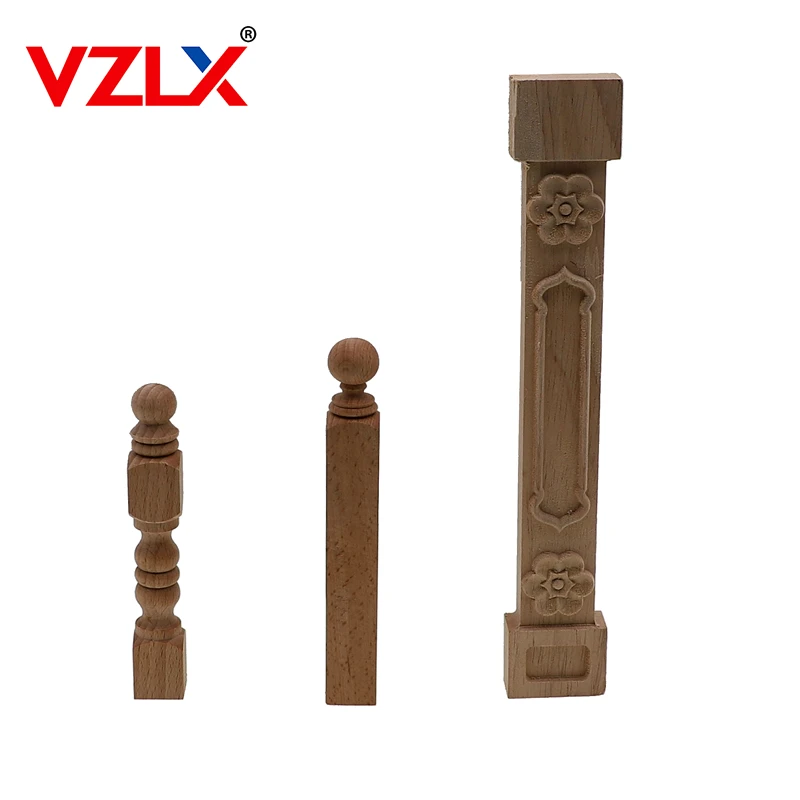 VZLX Natural Floral Wood Decal European Style Woodcarving Furniture Carved Applique Home Wooden Pillar Decoration Accessories