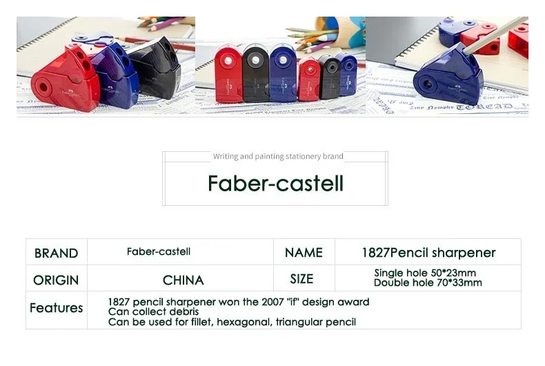 FABER CASTELL Push-Pull-Doppel-Bleistiftspitzer, Einloch- und Doppelloch-Funktion, Multifunktionales Schul- und Bürobedarf – Detail 1