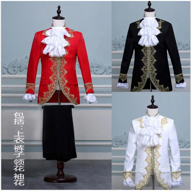 Men Renaissance Costume Vintage Military Tunic Court Jacket and Pant neckties Set Uniform Top Coat Fancy Dress Medieval XS-XL