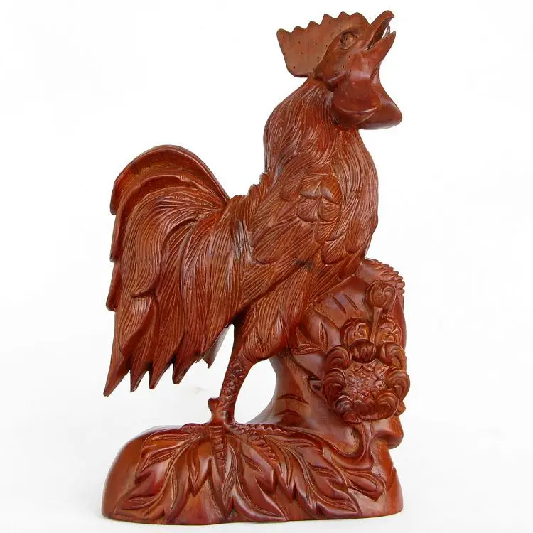 Rosewood woodcarving and solid wood decoration twelve chicken red rooster Rooster peach cut shanghaicaida Zodiac strokes