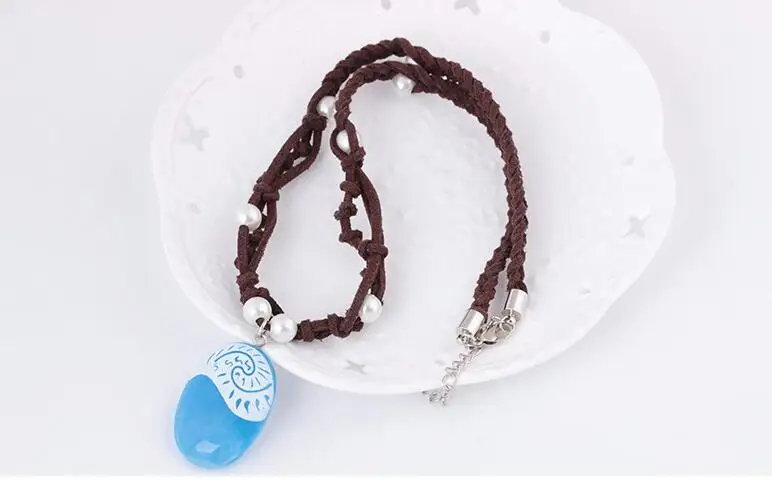 Movie Action Figure Moana Princess Handmade Braided Leather Rope Necklace Pendant Cosplay Model Children Birthday Gift