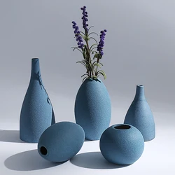 Europe small vase Grind glaze ceramics Black blue Grey vases Flower arts and crafts home decoration accessories modern