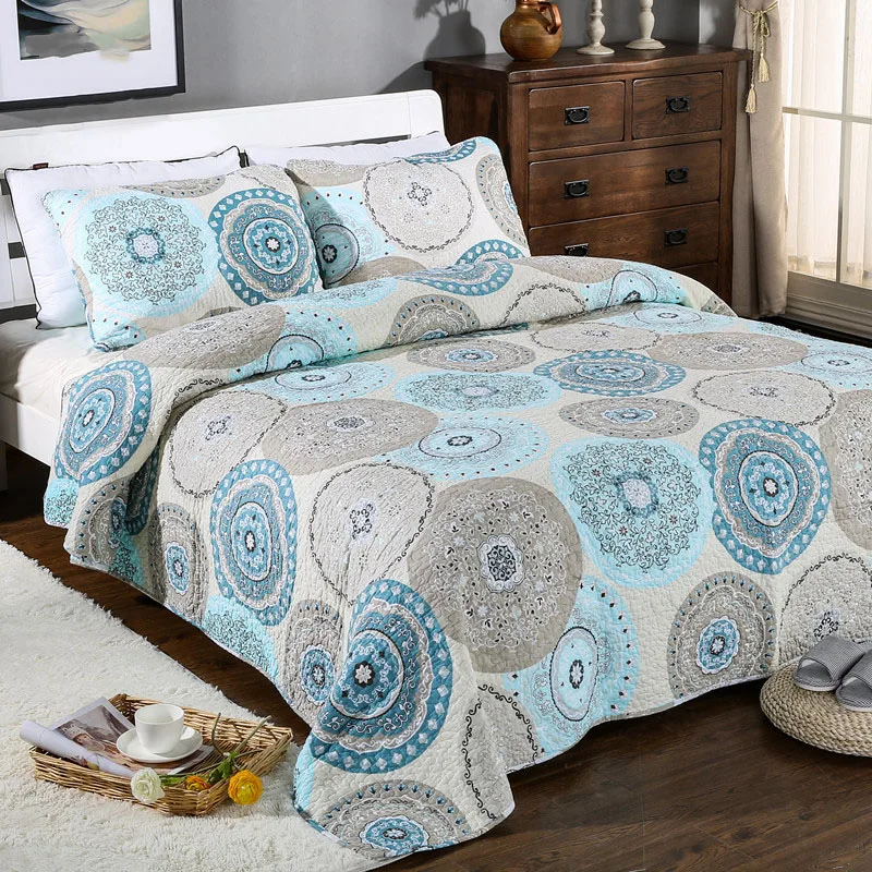 

Quality Print Quilt Sets 3PCS Bedspreads Wash Cotton Quilts Bed Cover With 2*Pillowcase Queen Size Coverlet Summer Blanket