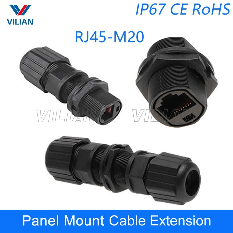 IP67 RJ45 Ethernet waterproof adapter socket Connector Panel Mount Outdoor Straight-through joint plug 8P8C 1pcs