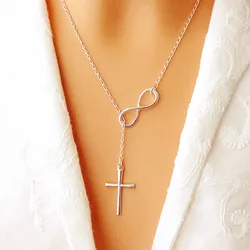 Unique Fashion Jewelry Infinity 8 Bit Minimalist Luck Cross Pendant Necklace Best Friend Chain Necklaces for Women Wholesale