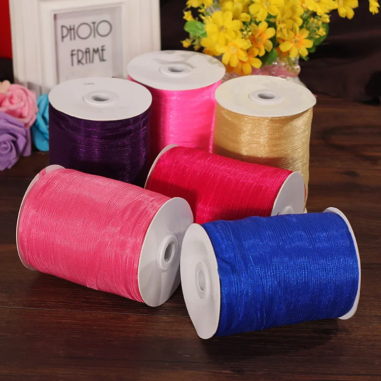 Chiffon (10 Meters/lot) 10 mm Yellow Organza Polyester Ribbon For DIY Wedding Party Decoration Webbing Crafts Gift Packing Belt