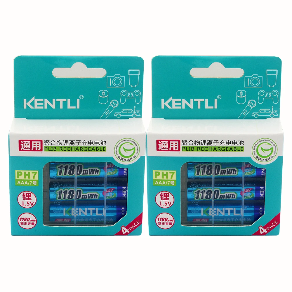 KENTLI 8pcs no memory effect 1.5v 1180mWh AAA polymer lithium li-ion rechargeable batteries aaa battery