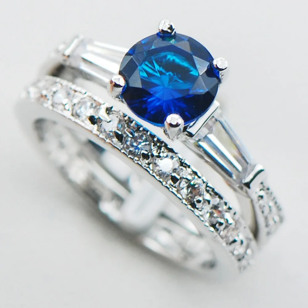 

Blue Crystal Zircon 925 Sterling Silver Engagement Wedding Two Ring Size 5 6 7 8 9 10 F1100