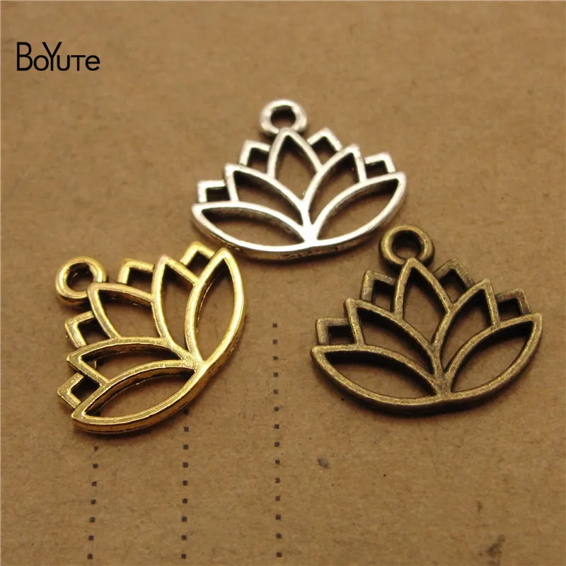 BoYuTe (200 Pieces/Lot) Metal Alloy Antique Bronze Silver Gold 16*14MM Lotus Charms Pendant for Jewelry Making