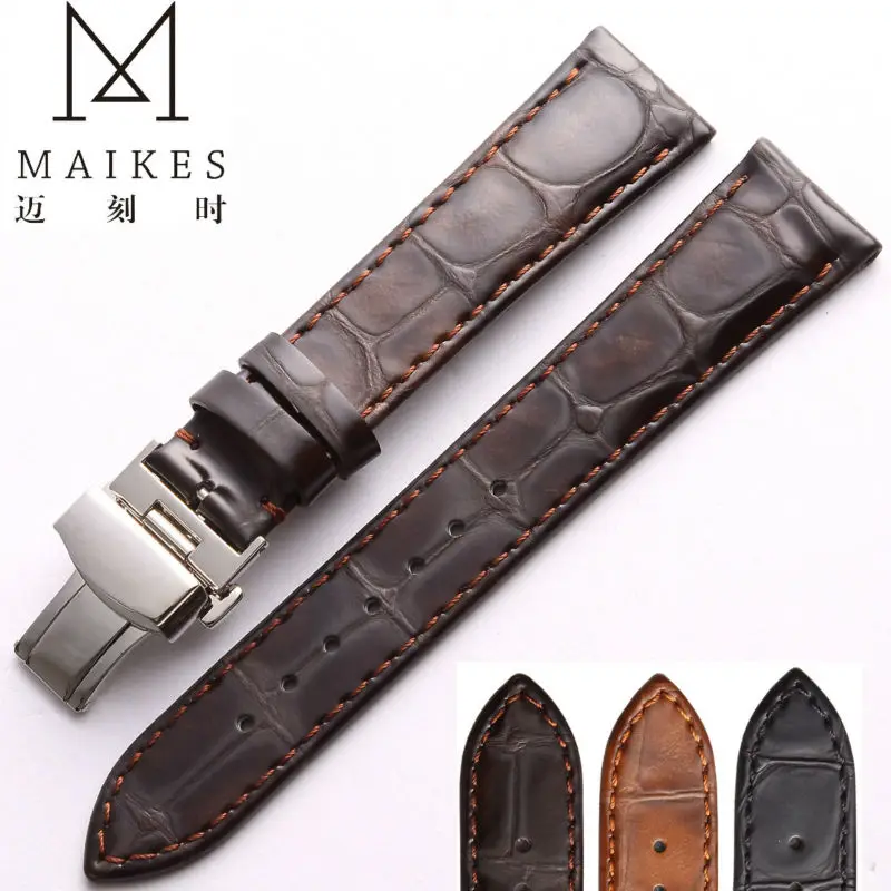 MAIKES Genuine Leather Watch Band 22mm 20mm Factory Direct Sale Butterfly Buckle Calf Leather Watch Strap For MIDO