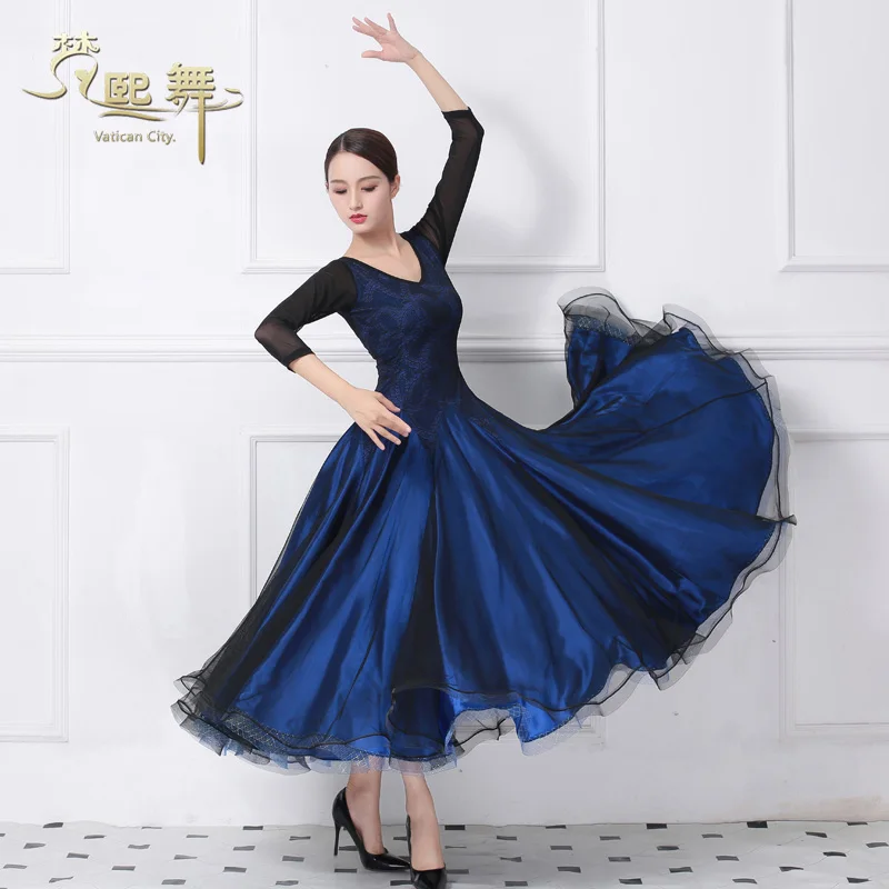 Phụ nữ Khiêu Vũ Khiêu Vũ Ăn Mặc Cô Gái Tango Nhảy Múa Cạnh Tranh Váy Phụ Nữ Flamenco Waltz Nhảy Múa Phong Tục Ren Dài Tay Áo D-0375