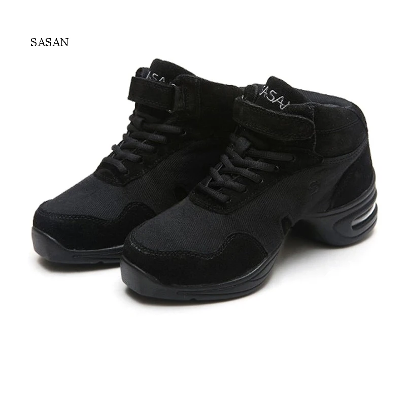 Zapatillas de baile para mujer, zapatos modernos de lona transpirables, antideslizantes, odorización, tacón negro de 8803 cm, piel de cerdo, SASAN