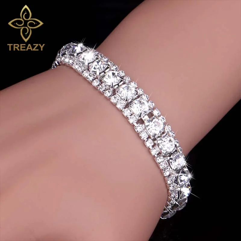 TREAZY Bridal Crystal Bracelets for Women 3 Colors Rhinestone Bangles Bracelets Wedding Jewelry Accessories Pulseras Mujer Femme