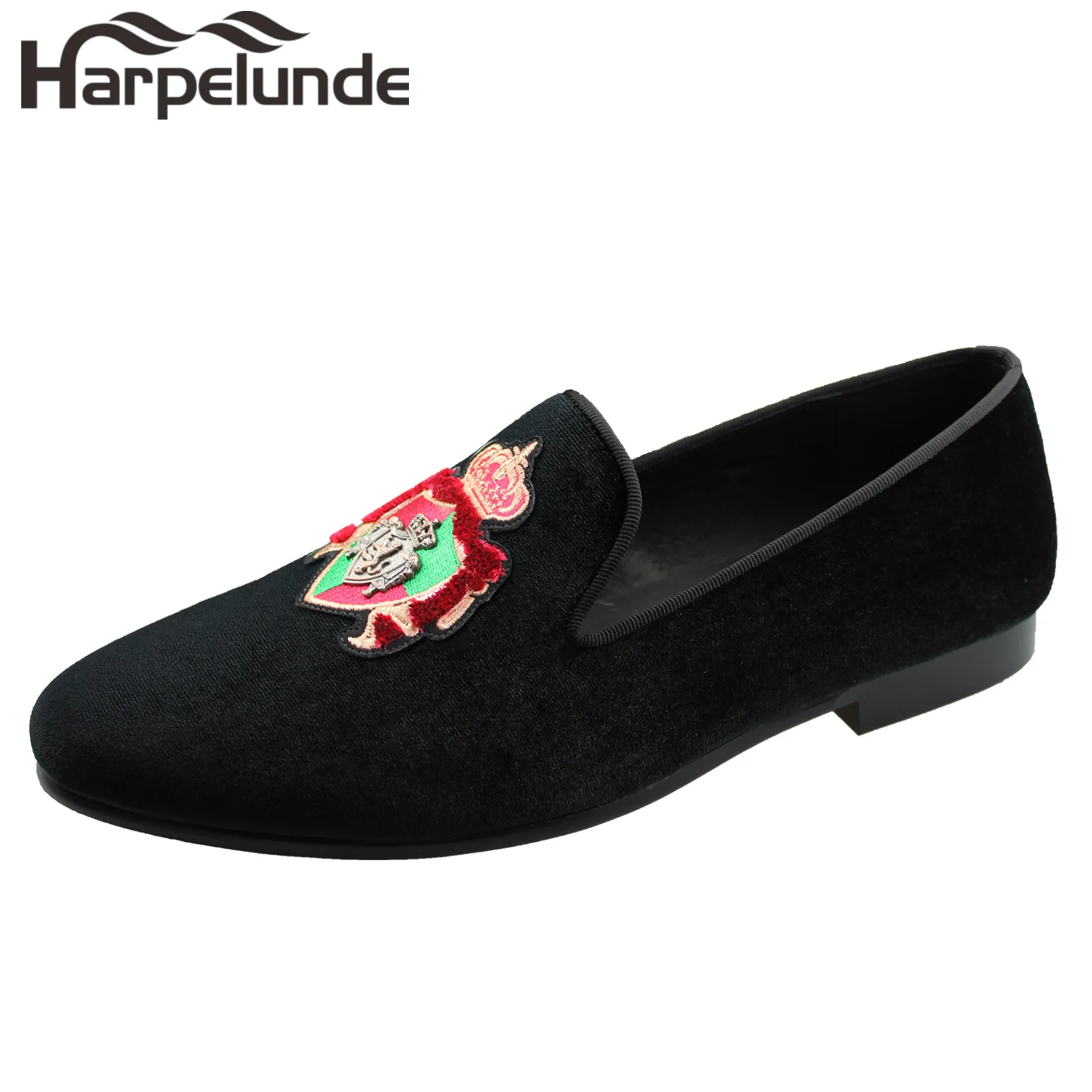 Harpelunde Slip On Men Dress Shoes Bullion Black Velvet Loafers