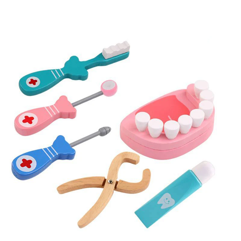 Giocattoli di legno gioco divertente vita reale Cosplay gioco medico giocattolo dentale finta gioca giocattoli medico accessori strumenti 6 pezzi Set per bambini