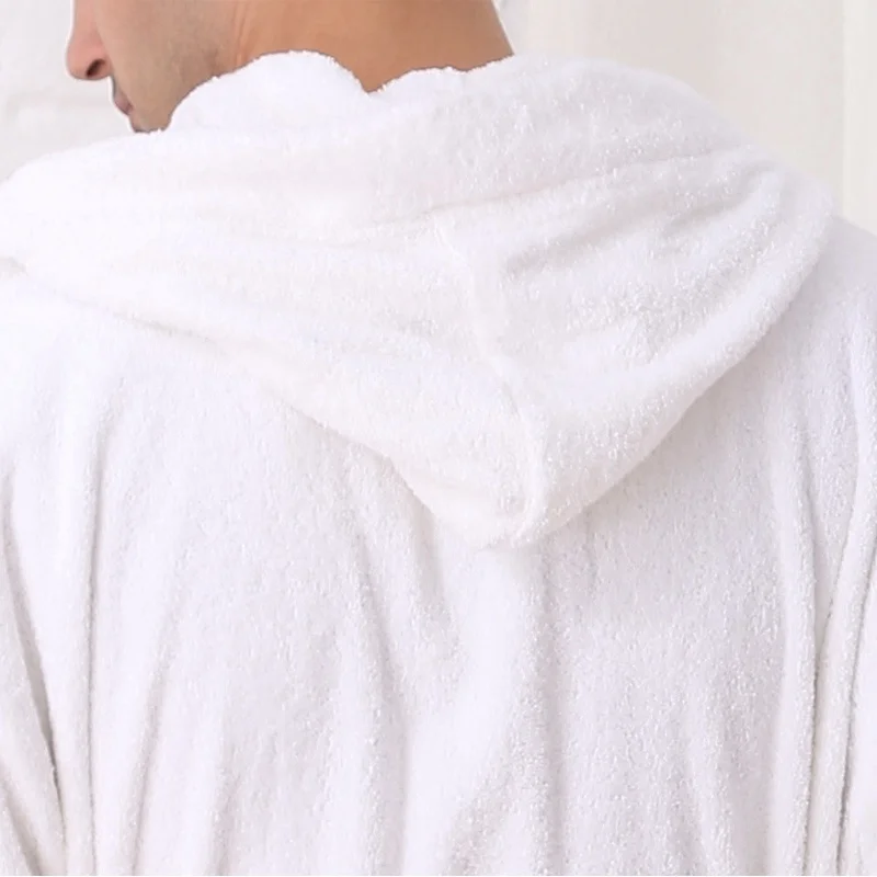 Hooded Cotton Bathrobe Women Men  XL Nightgown Sleepwear Girls Blanket Towel Fleece Thick Lovers Long Soft WSinter White