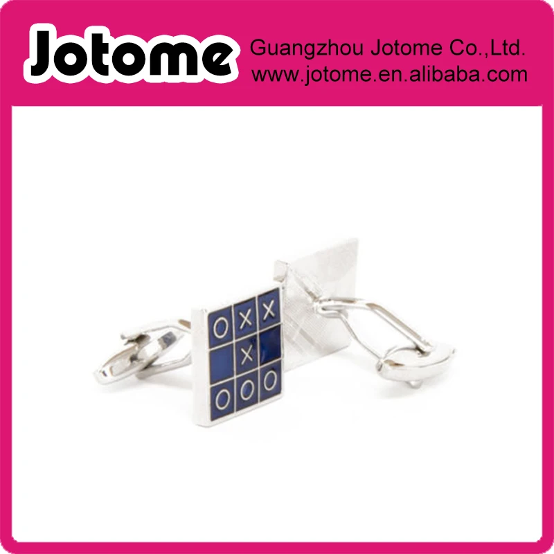 Game Tic-Tac-Toe Square Blue Silver Tone X's and 0's Cufflinks Cuff Links   0.875 x 0.375 inch