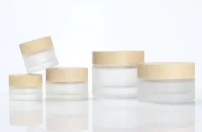 

5g 10g 15g 30g 50g Frosted Glass Cream Jar with Wood Lid Makeup Skin Care Lotion Pot Cosmetic Container Packaging Bottles