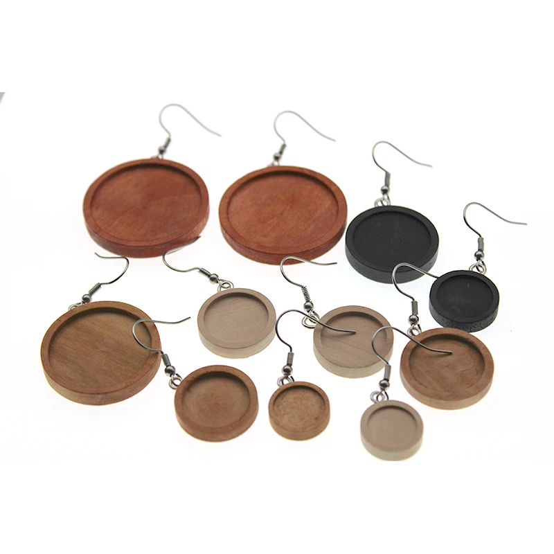 

10pcs/lot Blank Wood Cabochon Earring Base Stainless Steel Hook Earrings Settings Fit 10 12 18 20 30 mm for Diy Jewelry Findings