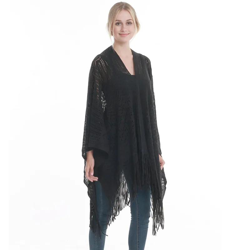 New Women Shawl Hollow Scarf Tassel Poncho Thin Cardigan Beach Sunscreen Cover Up Smock Soft Plus Size Pashmina Capes