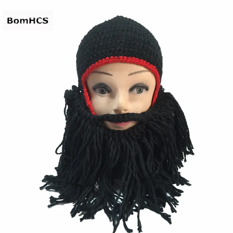 BomHCS Funny Knight Hat with Beard Mask 100% Handmade Crochet Beanie Cool Winter Cap